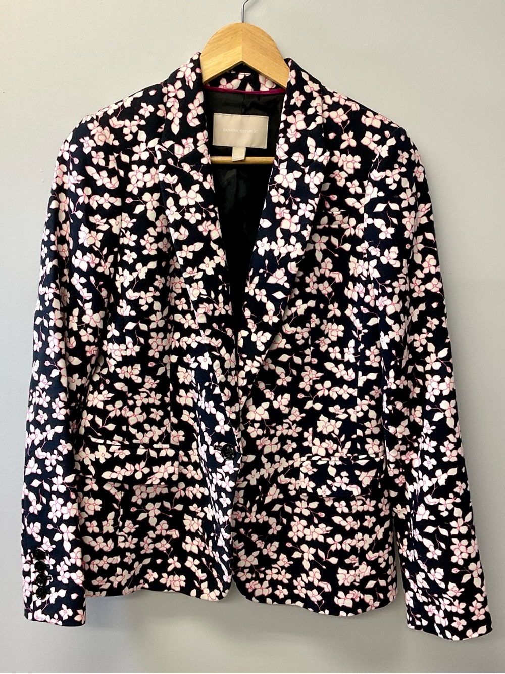 Banana Republic Classic Blazer Pink Cherry Blossoms Cotton Jacket Sz 6